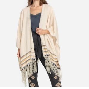 Johnny Was Linen Blend Aro Poncho in Cream One Size MSRP $310